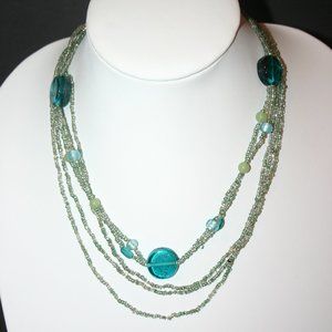 Turquoise Colored Glass & Seed Bead Choker Necklace Item #26